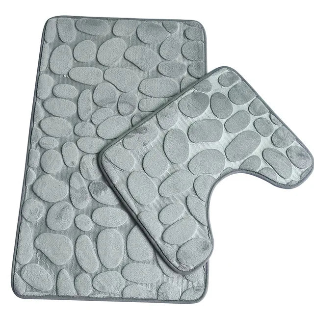 Set of 3 Bathroom Bath Mat Set Soft Non Slip 2PCS Cobblestone Mat Bathroom Rug Absorbent Shower Carpets Toilet Lid Cover Floor