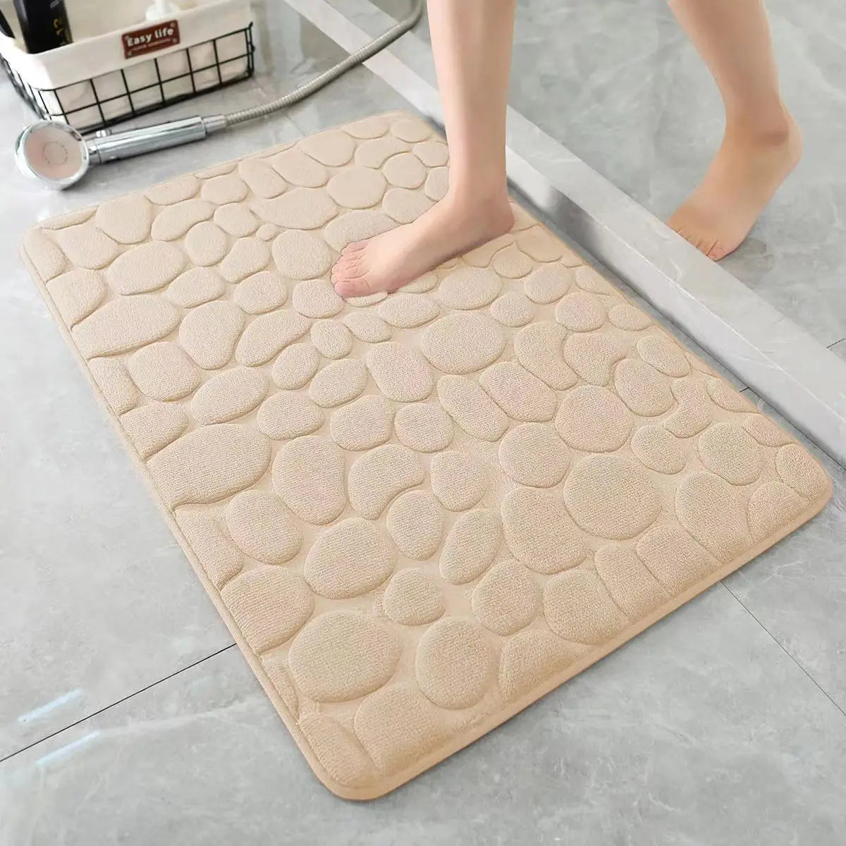 3D Non Slip Bathroom Mat Bath Mats Absorbent Doormat Carpet Cobblestone Embossed Door Floor Mats Machine Washable Quick Drying