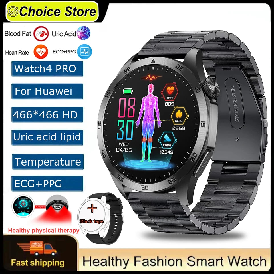 For Huawei Men Smart Watch 466*466 HD Screen Blood Lipids Uric Acid ECG+PPG Fitness Tracker Clock BT Call Sports Health Watches