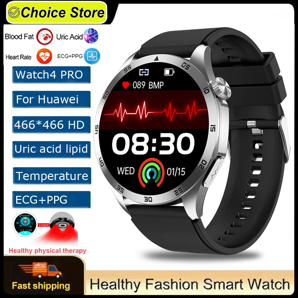 For Huawei Men Smart Watch 466*466 HD Screen Blood Lipids Uric Acid ECG+PPG Fitness Tracker Clock BT Call Sports Health Watches