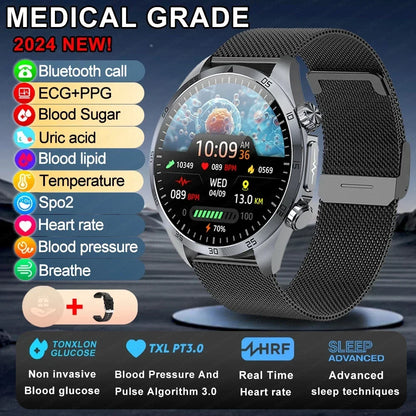 New Medical Grade Smart Watch Women Laser Treatment Three High ECG+PPG Body Temperature Monitoring BT Call Men Health smartwatch