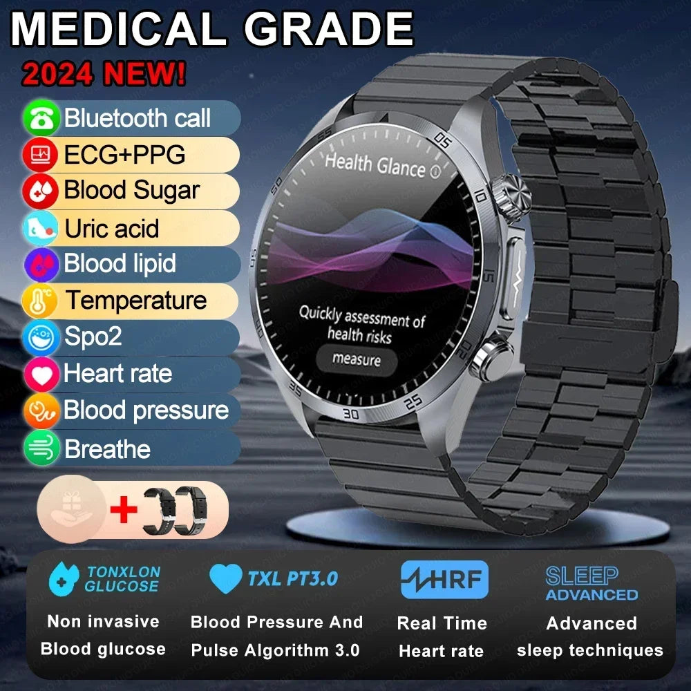 New Medical Grade Smart Watch Women Laser Treatment Three High ECG+PPG Body Temperature Monitoring BT Call Men Health smartwatch