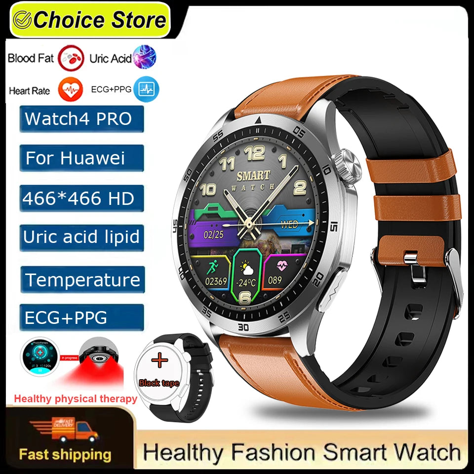 For Huawei Men Smart Watch 466*466 HD Screen Blood Lipids Uric Acid ECG+PPG Fitness Tracker Clock BT Call Sports Health Watches