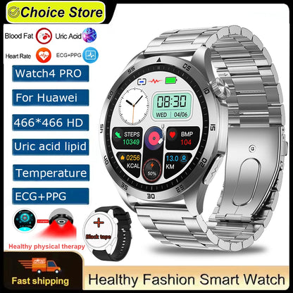 For Huawei Men Smart Watch 466*466 HD Screen Blood Lipids Uric Acid ECG+PPG Fitness Tracker Clock BT Call Sports Health Watches