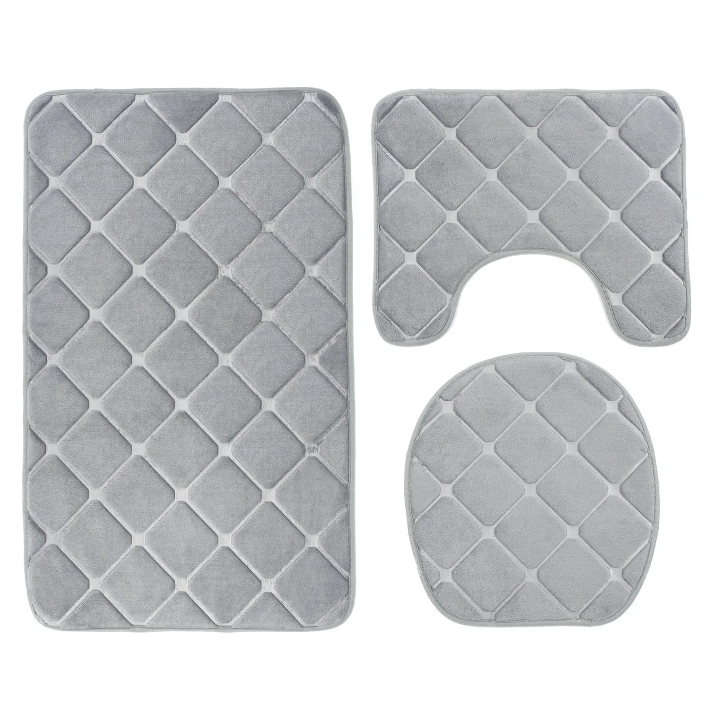 Set of 3 Bathroom Bath Mat Set Soft Non Slip 2PCS Cobblestone Mat Bathroom Rug Absorbent Shower Carpets Toilet Lid Cover Floor