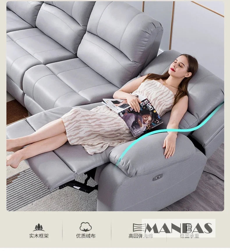 MINGDIBAO Electric / Manual Recliner Chair With Swivel and Rocking, Genuine Leather Multifunctional Accent Chair Relaxing Chair