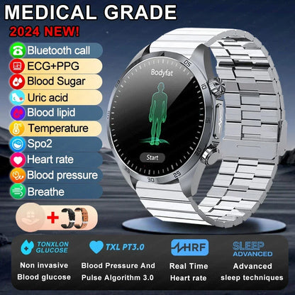 New Medical Grade Smart Watch Women Laser Treatment Three High ECG+PPG Body Temperature Monitoring BT Call Men Health smartwatch