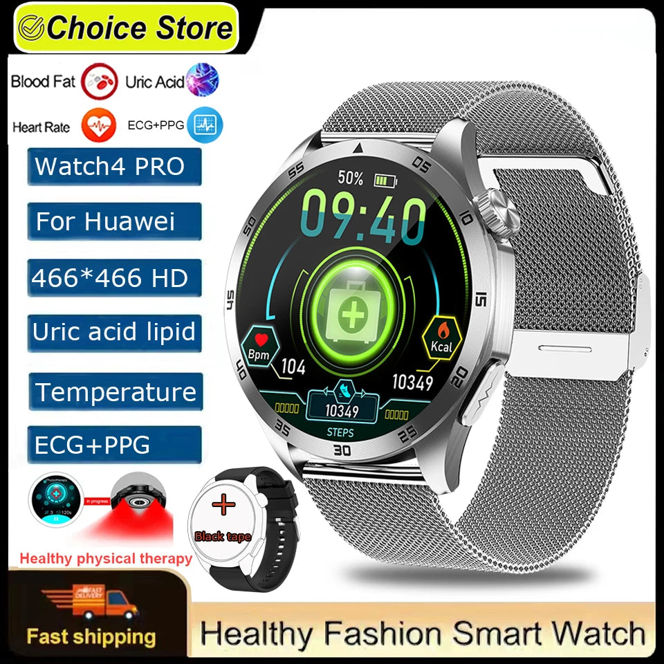 For Huawei Men Smart Watch 466*466 HD Screen Blood Lipids Uric Acid ECG+PPG Fitness Tracker Clock BT Call Sports Health Watches