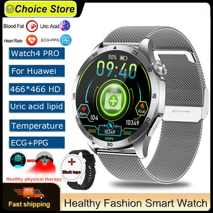 For Huawei Men Smart Watch 466*466 HD Screen Blood Lipids Uric Acid ECG+PPG Fitness Tracker Clock BT Call Sports Health Watches