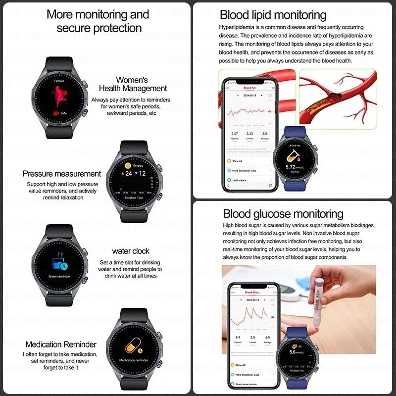 New Medical Grade Smart Watch Women Laser Treatment Three High ECG+PPG Body Temperature Monitoring BT Call Men Health smartwatch