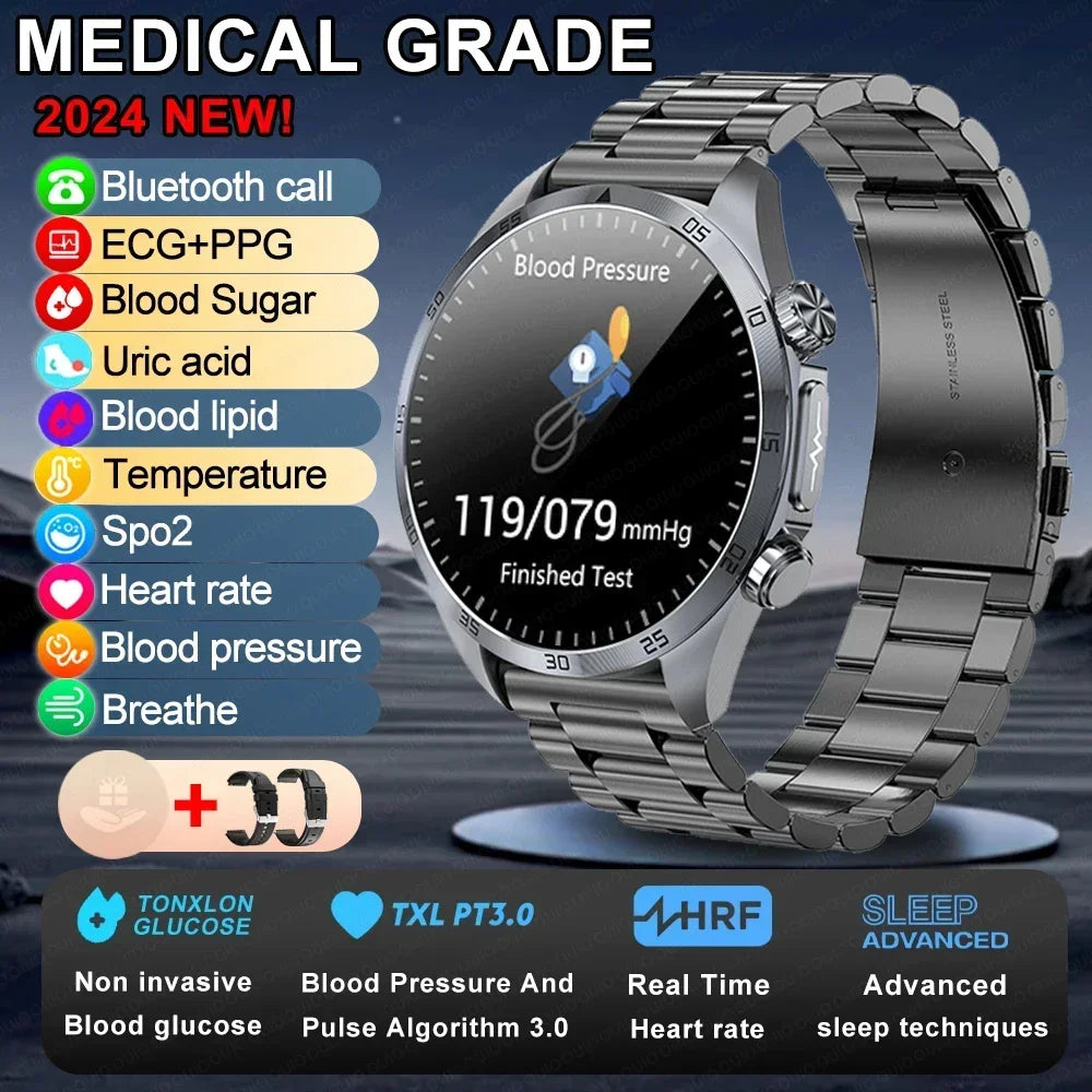 New Medical Grade Smart Watch Women Laser Treatment Three High ECG+PPG Body Temperature Monitoring BT Call Men Health smartwatch