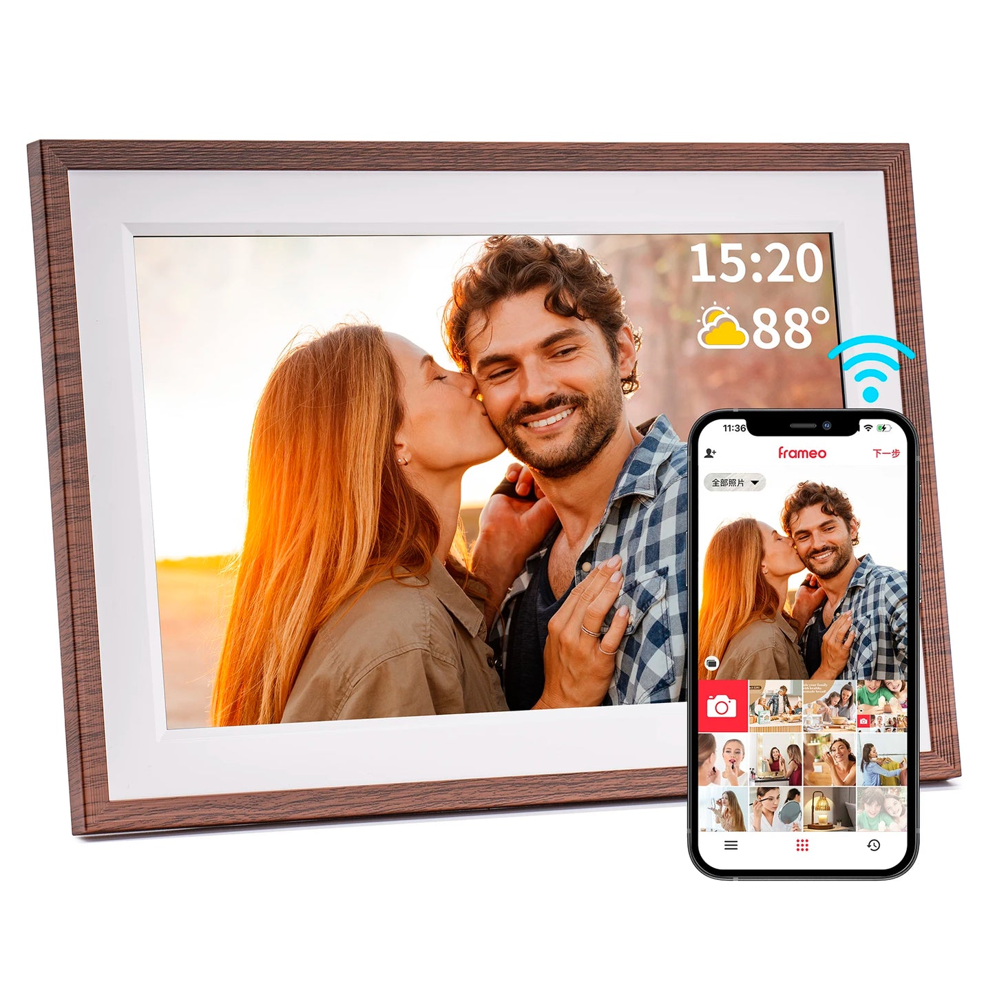 Frameo 10.1 Inch Digital Picture Frame，WiFi Electronic Frame，1280 * 800IPS HD Cloud Smart Digital Photo Frame,32GB Storage, Wall