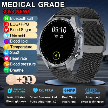 New Medical Grade Smart Watch Women Laser Treatment Three High ECG+PPG Body Temperature Monitoring BT Call Men Health smartwatch