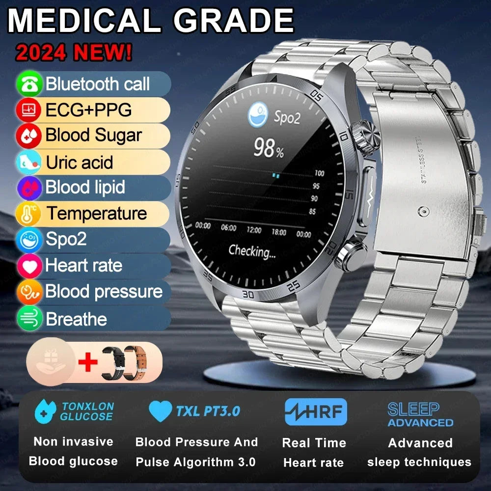 New Medical Grade Smart Watch Women Laser Treatment Three High ECG+PPG Body Temperature Monitoring BT Call Men Health smartwatch