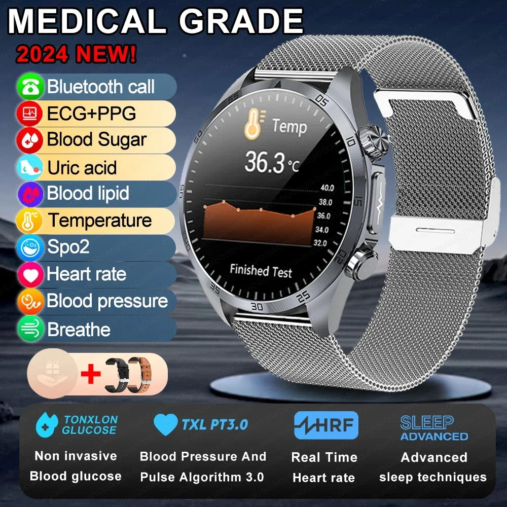 New Medical Grade Smart Watch Women Laser Treatment Three High ECG+PPG Body Temperature Monitoring BT Call Men Health smartwatch