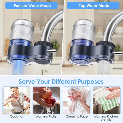 Faucet Mount Water Filter, Kitchen Activated Carbon Water Faucet Filter Reduces 98% Chlorine, Limescale, Heavy Metals & Bad