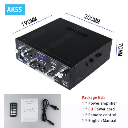 AK35/AK45/AK55 Sound Amplifiers Bluetooth Digital Amplifier for Home Car Karaoke 2 Channel HiFi Stereo AMP FM USB Remote Control