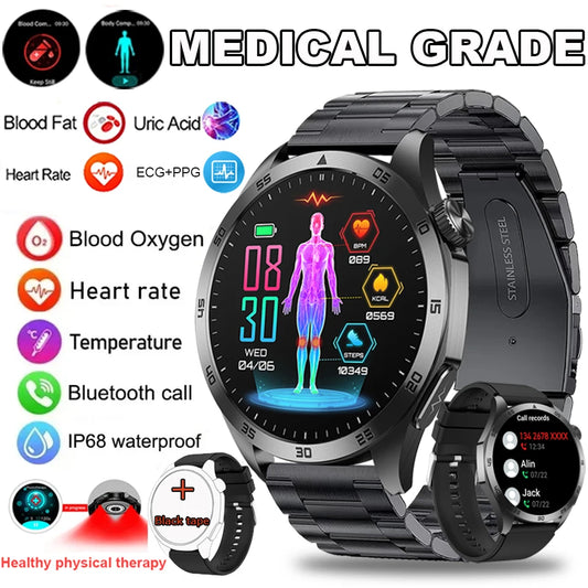 For Huawei Men Smart Watch 466*466 HD Screen Blood Lipids Uric Acid ECG+PPG Fitness Tracker Clock BT Call Sports Health Watches