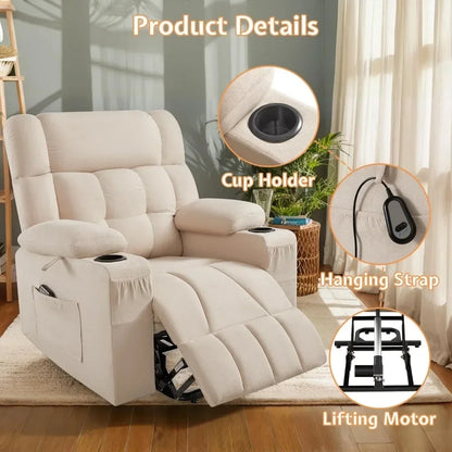 Large Power Lift Recliner Chairs for Adult Reclining Chair for Elderly,with Cupholder Living Room Chair Electric Recliners Sofa