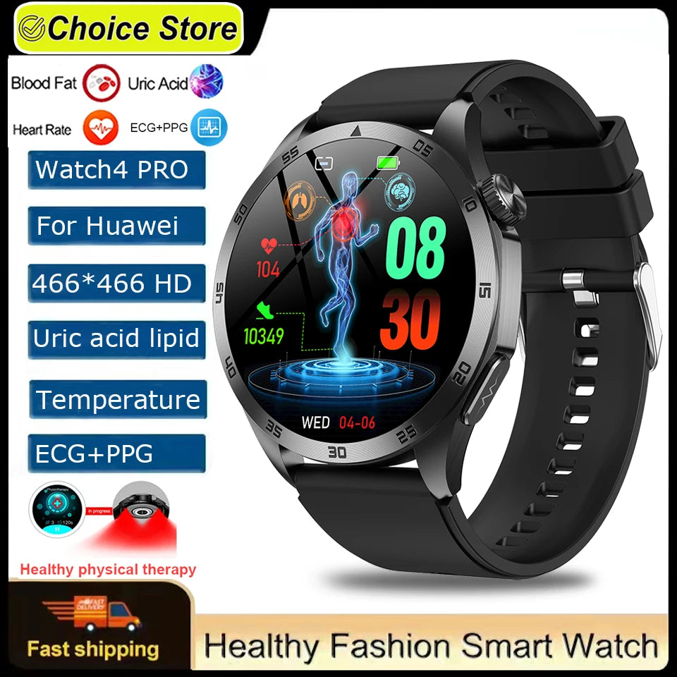 For Huawei Men Smart Watch 466*466 HD Screen Blood Lipids Uric Acid ECG+PPG Fitness Tracker Clock BT Call Sports Health Watches