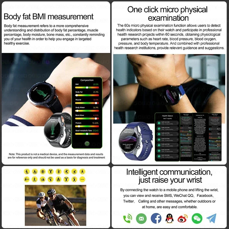 New Medical Grade Smart Watch Women Laser Treatment Three High ECG+PPG Body Temperature Monitoring BT Call Men Health smartwatch