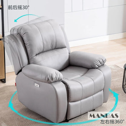 MINGDIBAO Electric / Manual Recliner Chair With Swivel and Rocking, Genuine Leather Multifunctional Accent Chair Relaxing Chair