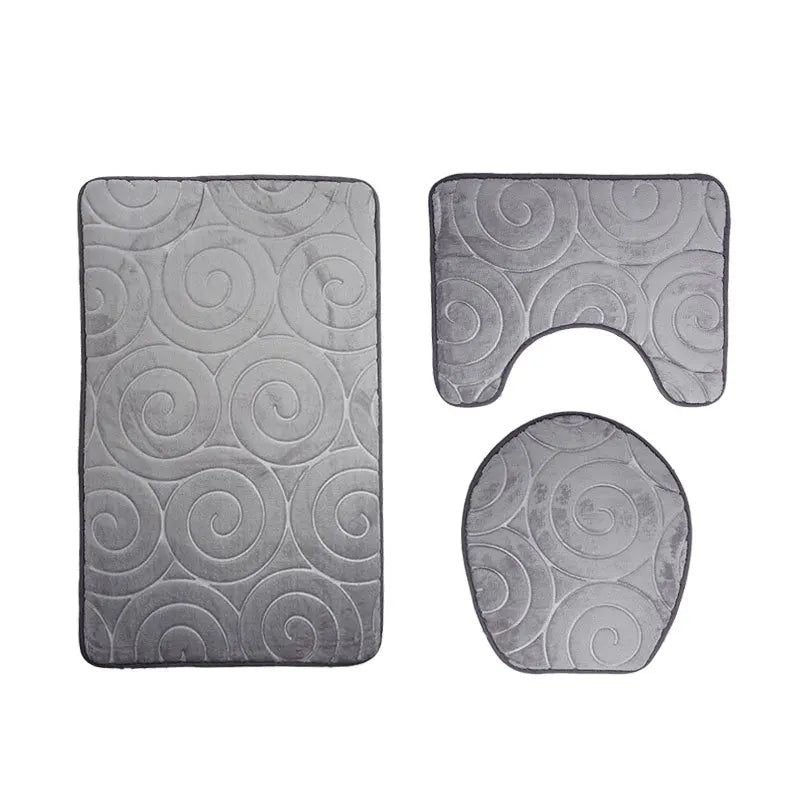 Set of 3 Bathroom Bath Mat Set Soft Non Slip 2PCS Cobblestone Mat Bathroom Rug Absorbent Shower Carpets Toilet Lid Cover Floor