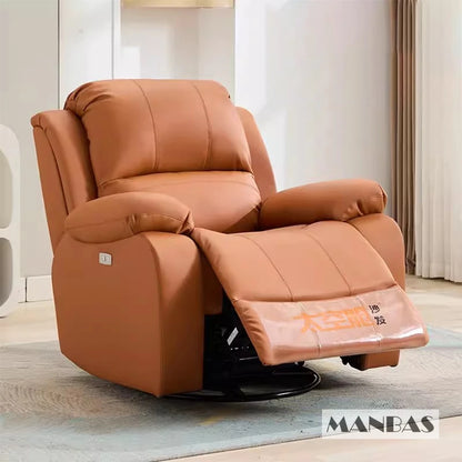 MINGDIBAO Electric / Manual Recliner Chair With Swivel and Rocking, Genuine Leather Multifunctional Accent Chair Relaxing Chair