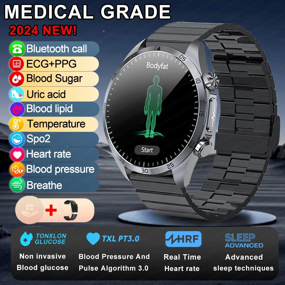 New Medical Grade Smart Watch Women Laser Treatment Three High ECG+PPG Body Temperature Monitoring BT Call Men Health smartwatch