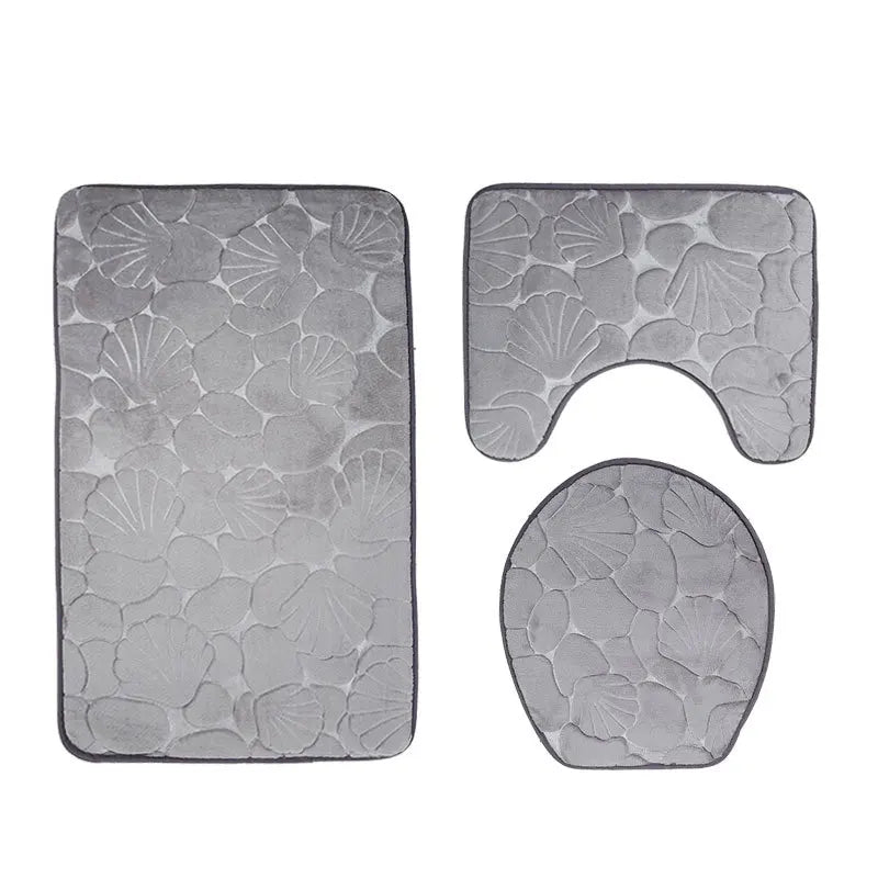 Set of 3 Bathroom Bath Mat Set Soft Non Slip 2PCS Cobblestone Mat Bathroom Rug Absorbent Shower Carpets Toilet Lid Cover Floor