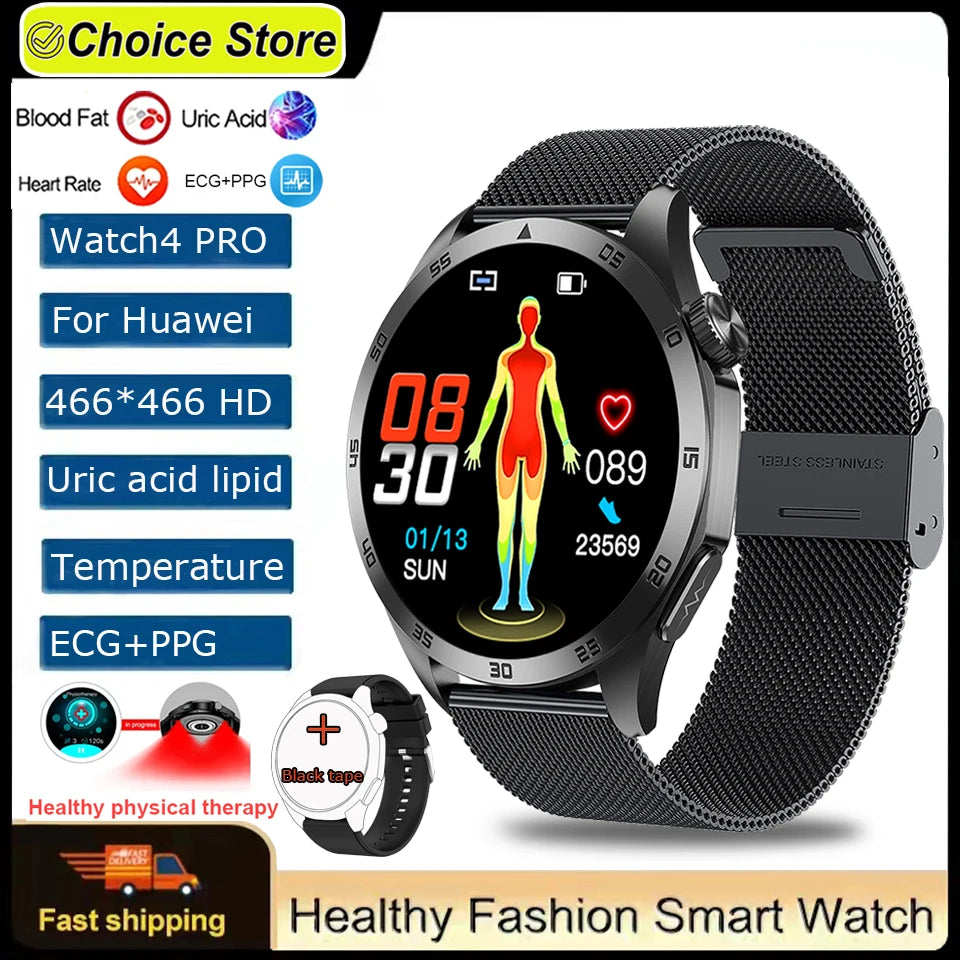 For Huawei Men Smart Watch 466*466 HD Screen Blood Lipids Uric Acid ECG+PPG Fitness Tracker Clock BT Call Sports Health Watches