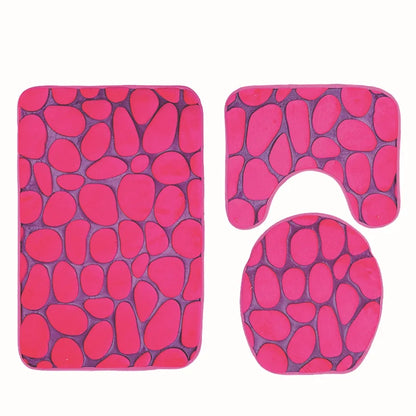 Set of 3 Bathroom Bath Mat Set Soft Non Slip 2PCS Cobblestone Mat Bathroom Rug Absorbent Shower Carpets Toilet Lid Cover Floor