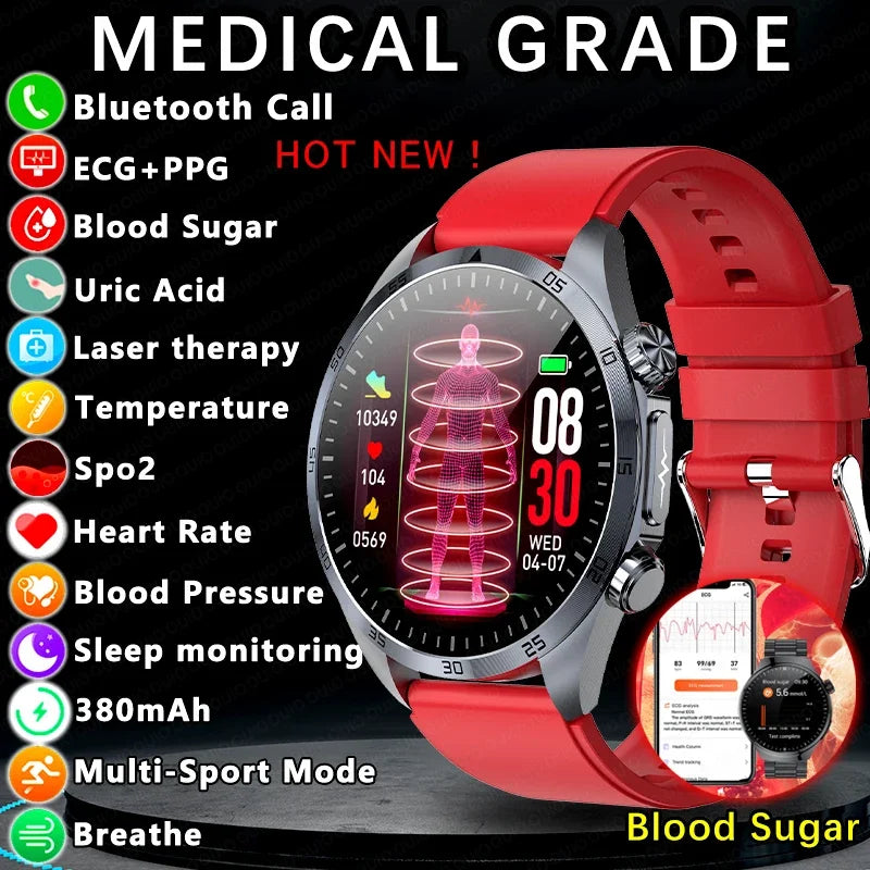 New Medical Grade Smart Watch Women Laser Treatment Three High ECG+PPG Body Temperature Monitoring BT Call Men Health smartwatch